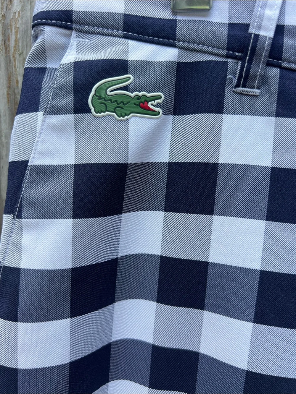 LACOSTE SPORT Golf Shorts Navy Blue White Gingham Check Stretch Plaid Mens 40